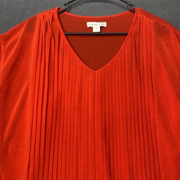 Coldwater Creek Womens Red Pleated V-Neck Top Blouse Size Large (14) - Picture 9 of 11